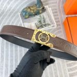 1:1  Hermes Chocolate& Black Leather Belt with Gold 'H' buckle Square Buckle 3.8cm